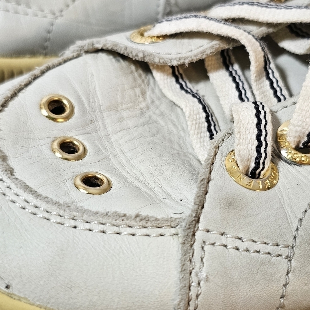 OSKLEN Leather Paneled White Navy Gold Shoes Sneakers Nautical, sz 7 - Picture 8 of 13